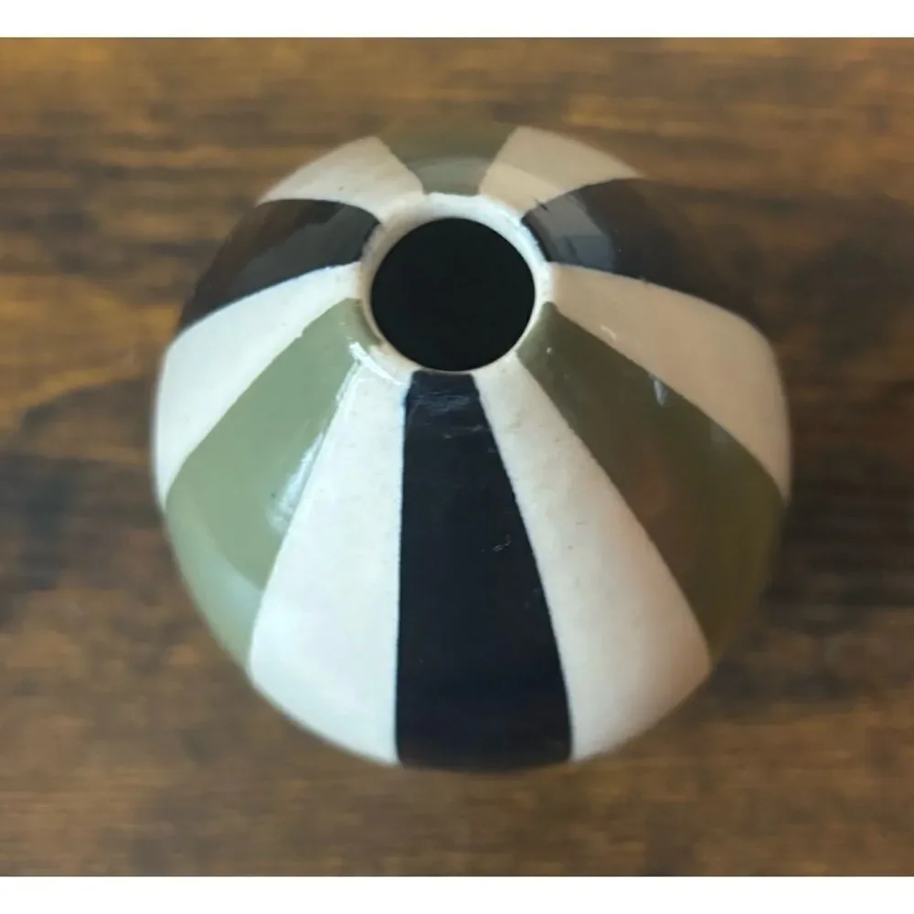 Petite Early  Small Vintage Jonathan Adler Black & Green  Stripped Vase